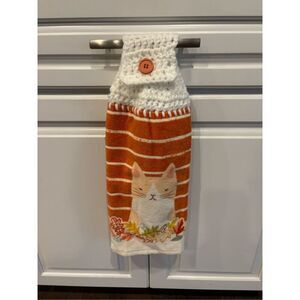 Crochet Top Kitchen towels- Fall cat